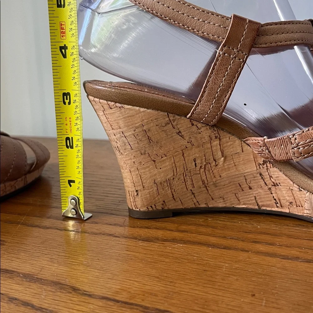 Clark Beaded Cork Wedge Leather Sandals Tan Brown Bronze Size 7.5